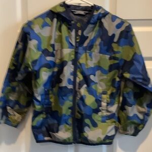 Lands' End Kids' Hooded Camo Rain Jacket in Blue & Green